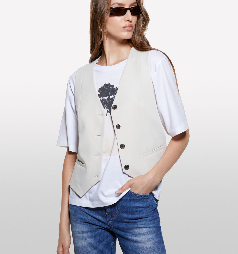 Beige slim fit vest - women's vests and sleeveless jackets - Beige | Sisley image number 3